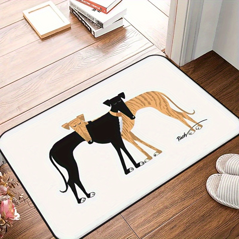 

Greyhound Silhouette Patterned Door Mat - Non-slip, Machine Washable, Polyester Fiber, Rectangular Indoor Rug