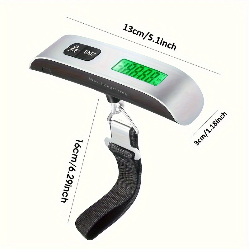 1pc digital luggage scale with lcd display   110lb capacity metal   battery powered compact portable design accurate travel suitcase weighing scale with battery included details 5