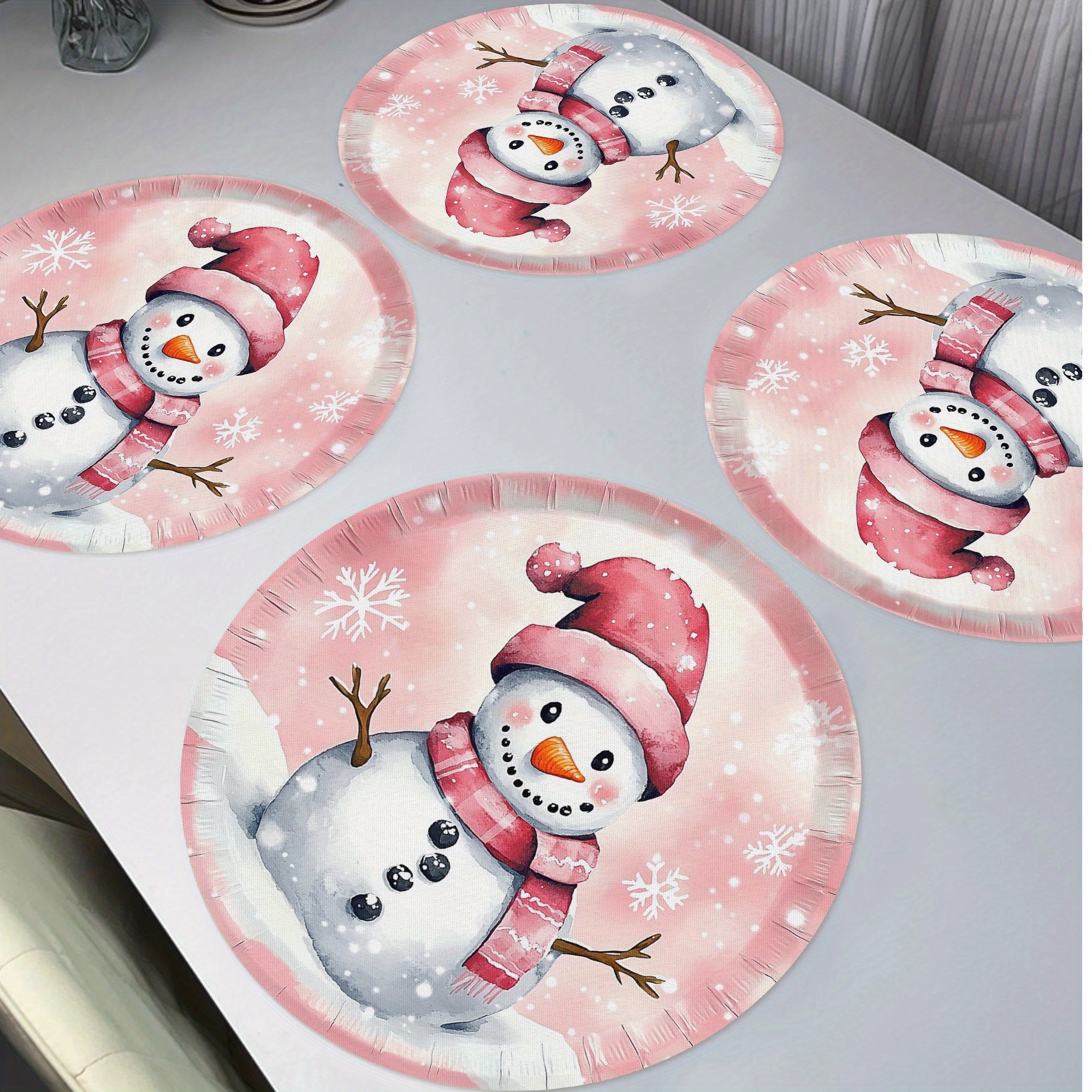 

4pcs Christmas Snowman Round Placemats, Seasonal Table Place 15" For Dining Decoration