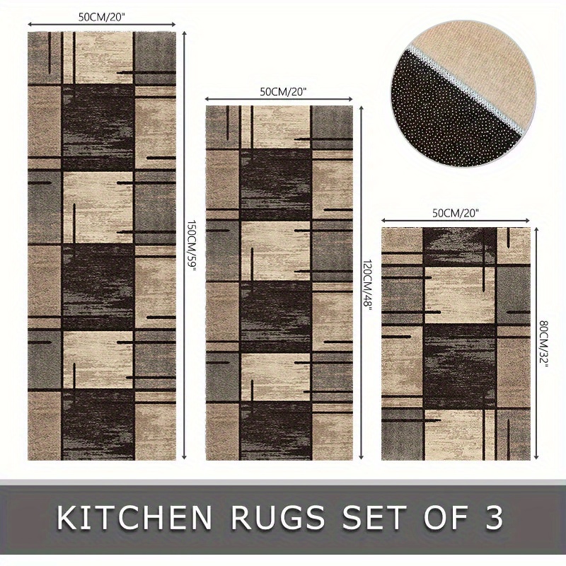 E-shop 3-teiliges Böhmisches Waschbares Küchen Teppich Set, Küche, Flur, Wohnzimmer, Waschküche, Eingangsbereich Bodenmatte Langer Teppich, Vintage