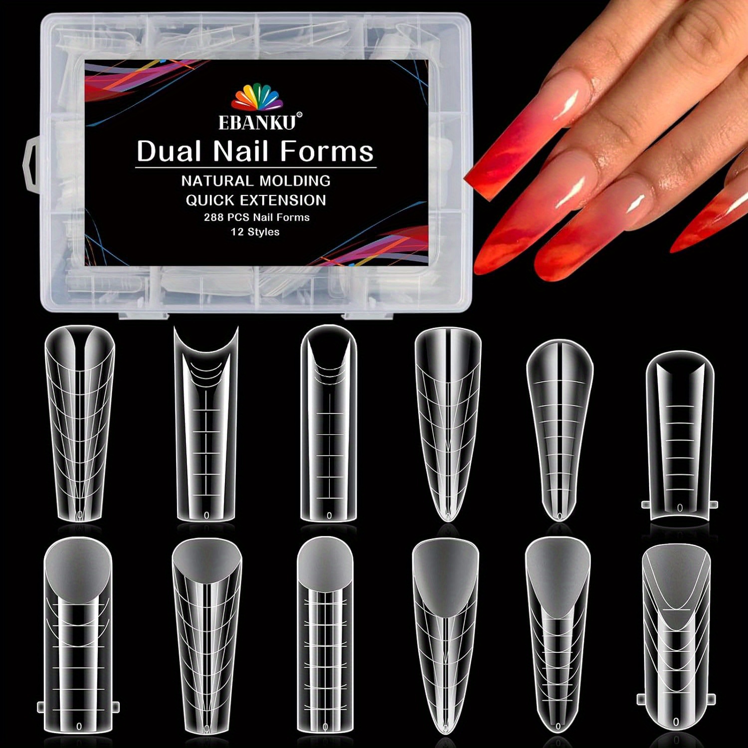 

Ebanku Dual Forms For Poly Nail Gel 288pcs Dual Nail Forms Molds Stiletto Coffin Ballerina Acrylic Nail Shapes For Builder Gel Manicure Nail Art Diy At Home