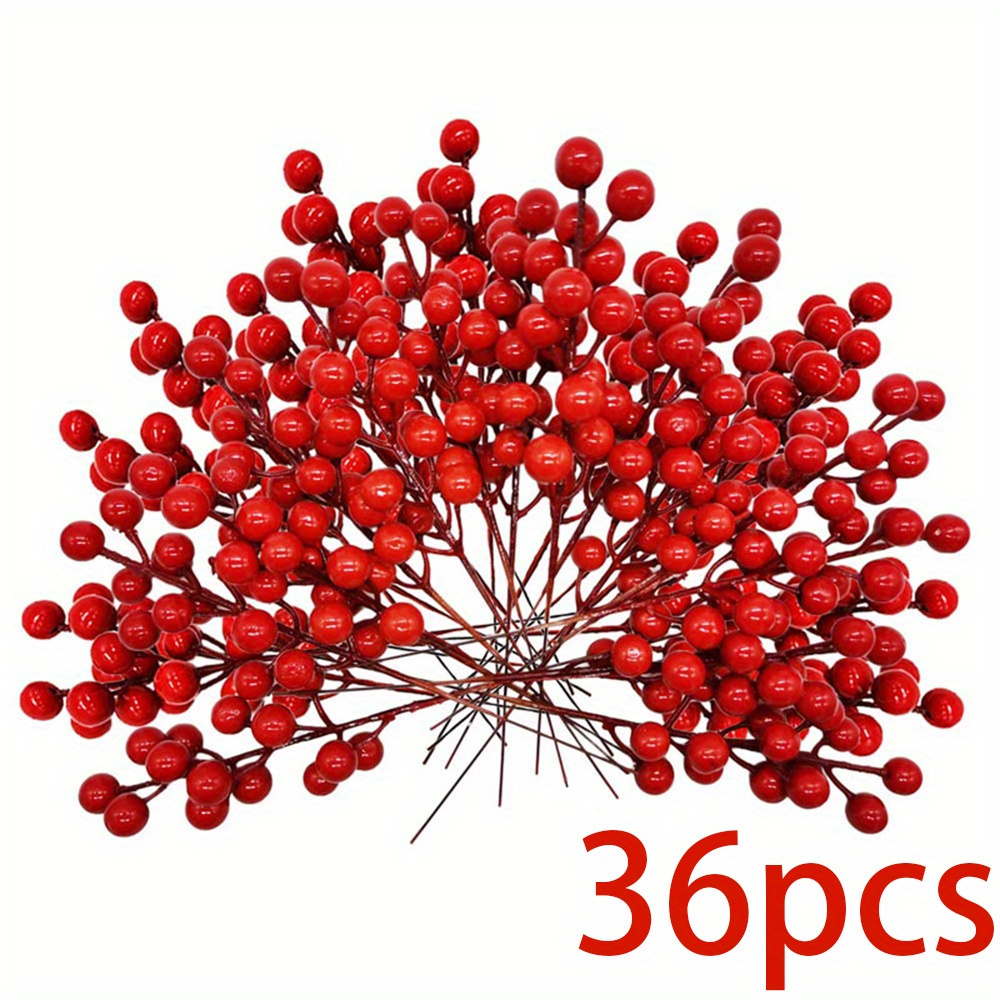 

36pcs Artificial Stems - Plastic Christmas Holly Branches For Home Decor And Crafts, No Electricity Or Battery Needed