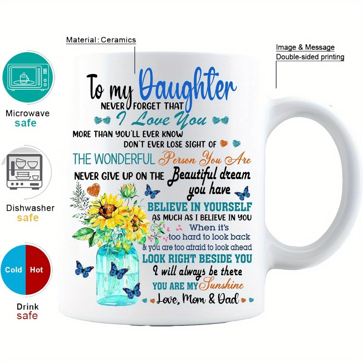 

Daughter Gifts, And Sunflower From Mom Or Dad - Coffee For Daughter On Christmas, Day, Birthday, Wedding, Graduation, Valentines (butterfly)