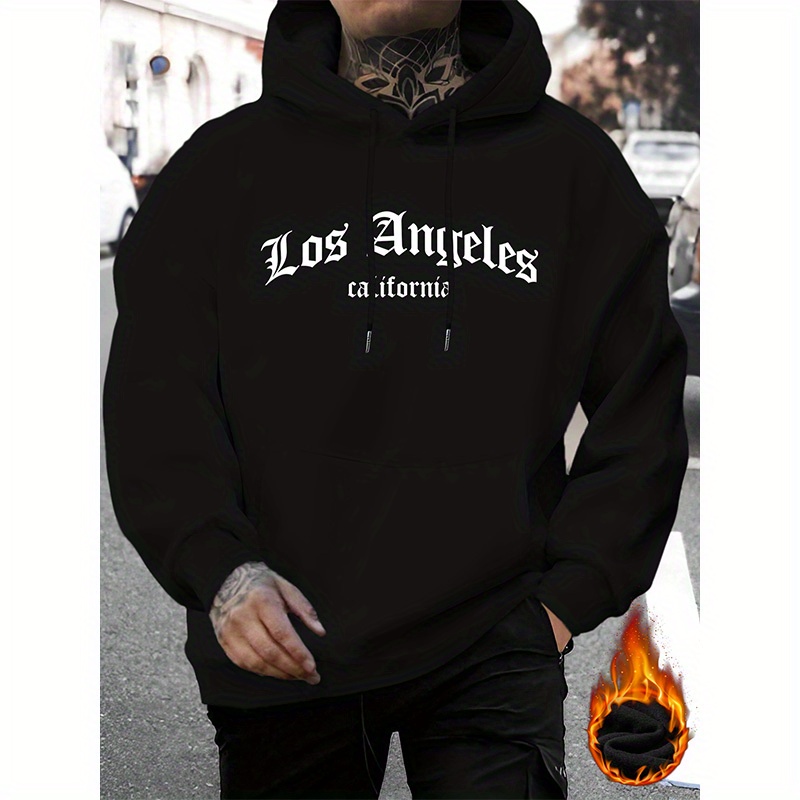 

Los Angeles Letter Print Men's Hoodie - Casual & Stylish Drawstring Pullover With Kangaroo Pocket, Fall/winter