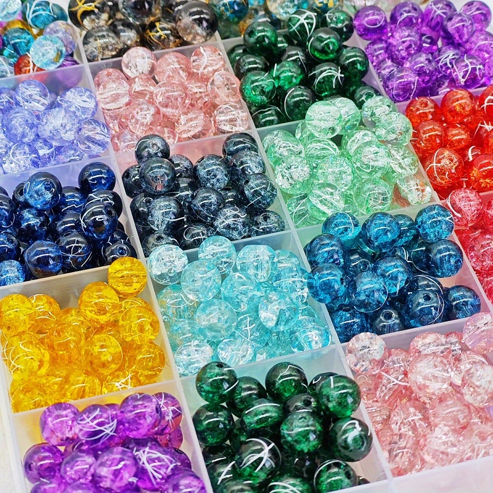 

100pcs 8mm/10mm Crackle Glass Beads - Assorted Colors, Making Kit For Bracelets & Necklaces