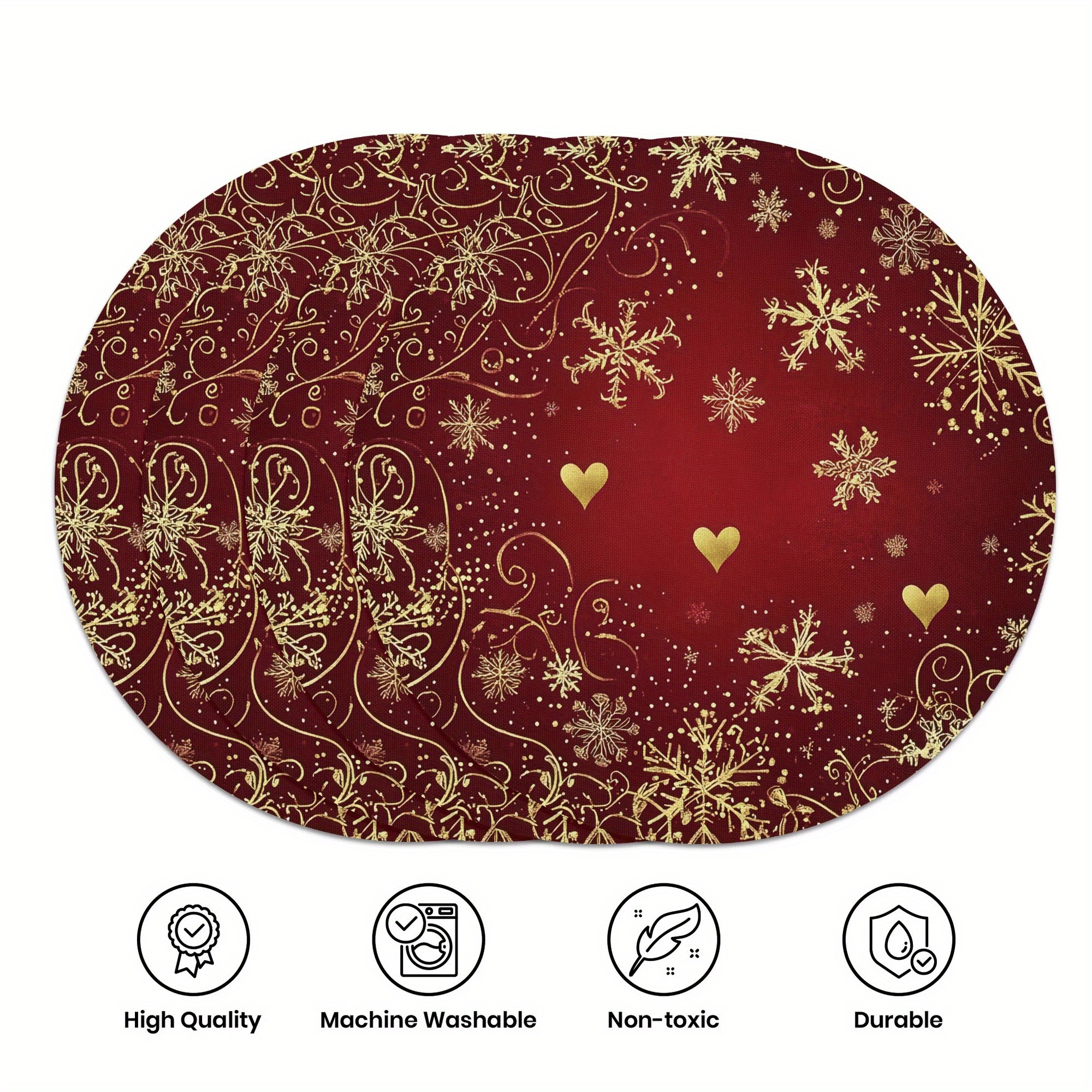 

4-pack Polyester Round Placemats - 15" Woven Christmas Table Mats, Hand Washable Non-toxic Decorative Placemats For And Dining Room