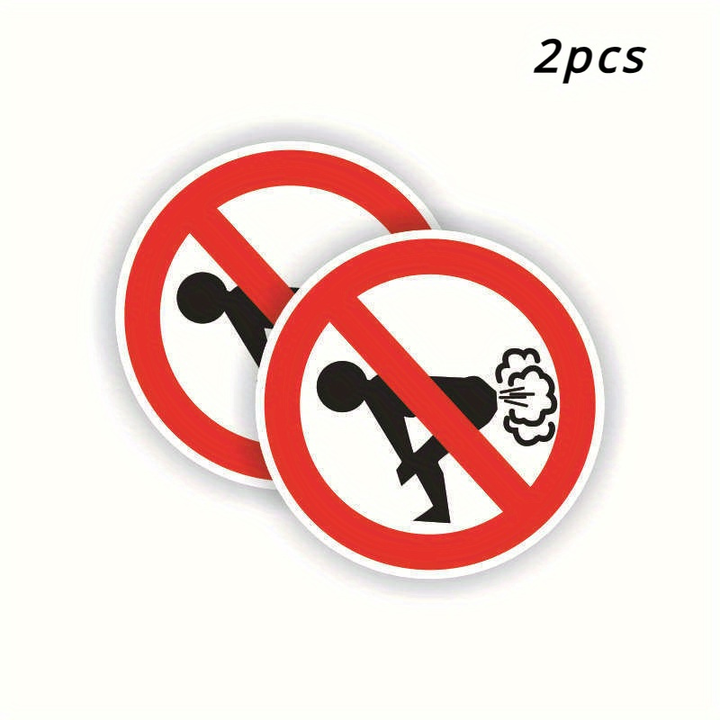 

2pcs No Farting Warning Stickers, 4.72 Inch Waterproof Vinyl, Self-adhesive For Cars, Elevators, Indoor/outdoor Motorcycles, Public - Red Prohibitory Design With Silhouette Figure