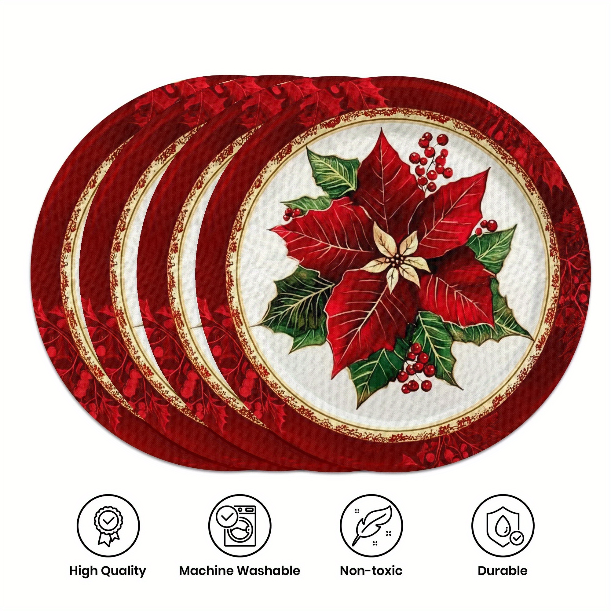 

() 4pcs, Christmas Placemats, Christmas Beautiful Flower Placemats, 15 Inch Single-sided Party Placemats, Used For Decorating And Restaurants, As Well As Party Banquets