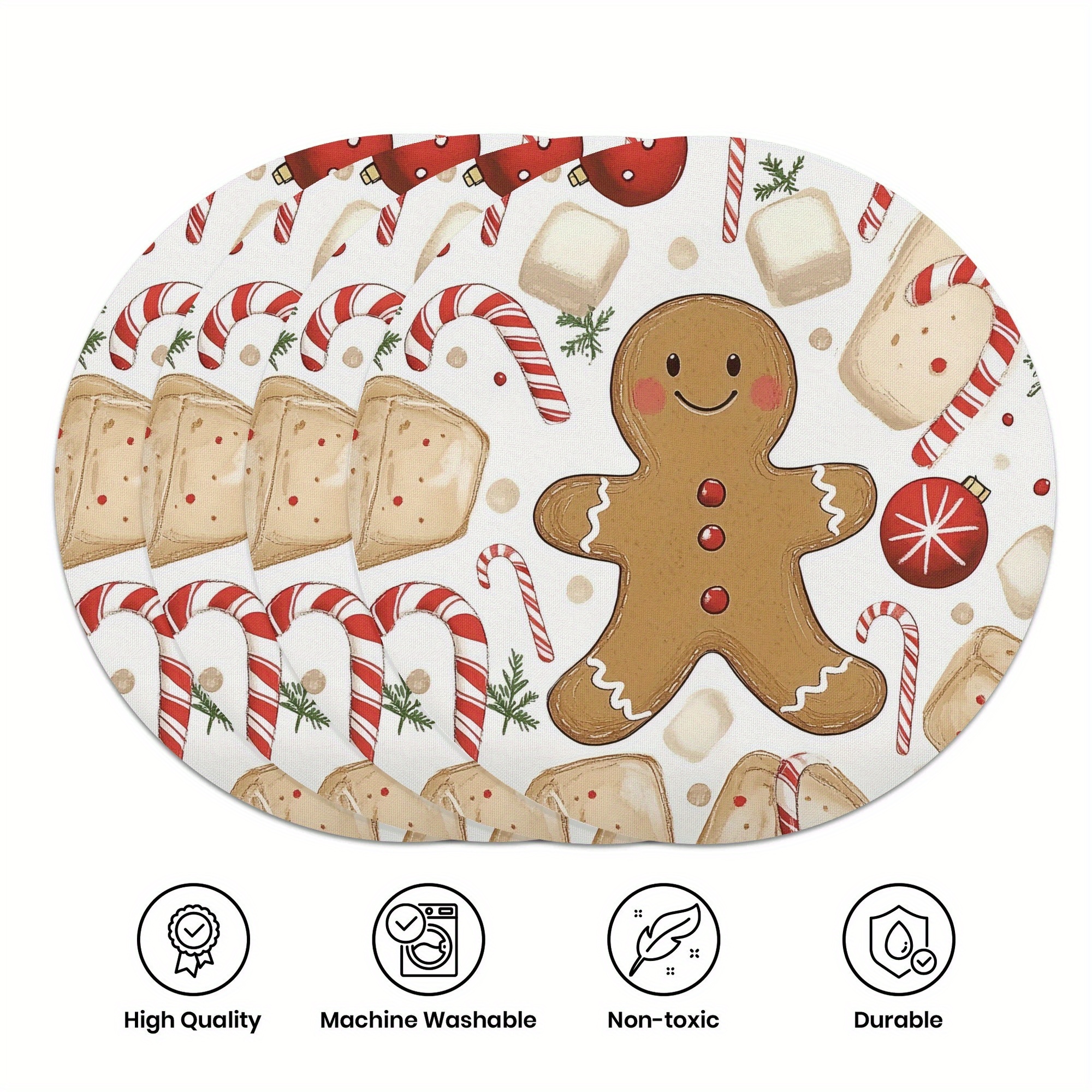 

4pcs, Christmas Candy Stick Decorative Placemats, Christmas Figurine Table Mats, 15 Inch Single-sided Party Placemats, Used For Decorating And Restaurants, As Well As Party Banquets