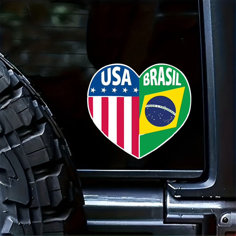 

Usa & Brazil Heart-shaped Vinyl Bumper Sticker, Car Exterior Accessory, Auto Decal For Vehicle Decoration