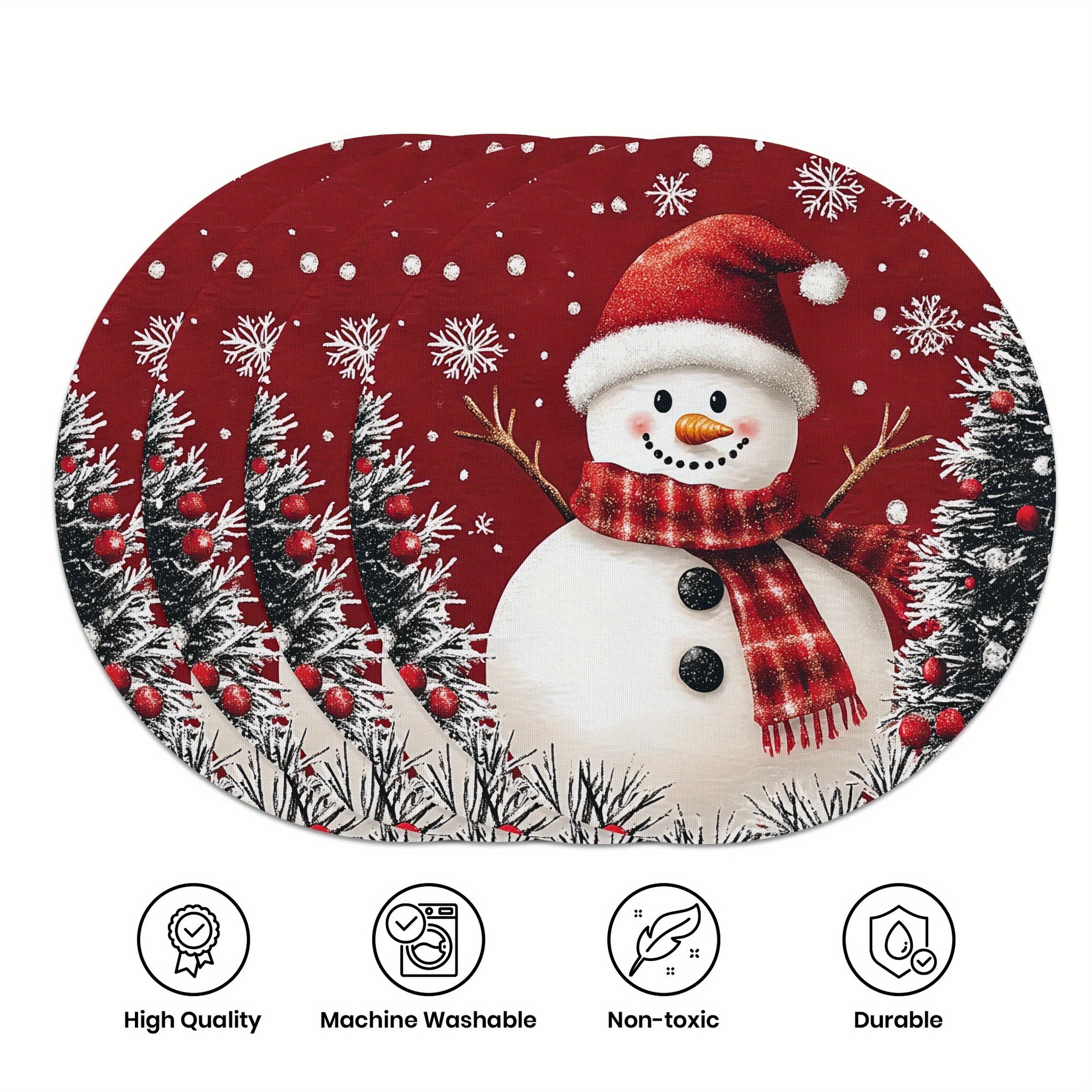 

4pcs Set Christmas Placemats - Snowman & , 15" Round Polyester Table Mats For Holiday Dining & Kitchen Decor, Christmas Decorations