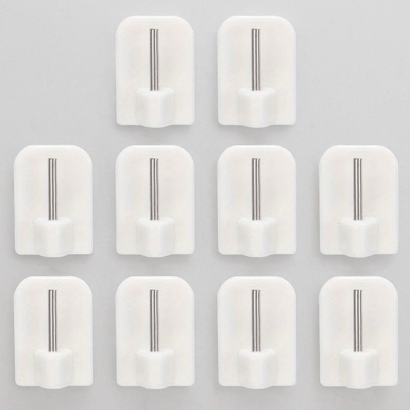Image of 10pcs Adhesive Hook For Curtain Rod Rear Door Storage Rack Window Self Adhesive Hanging Hook Key Holder Bathroom Towel Hanger