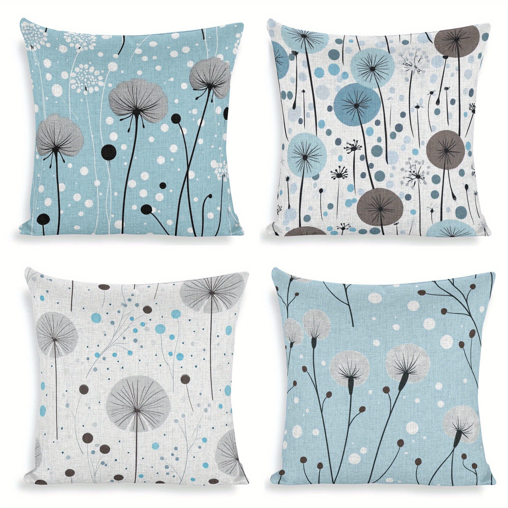 

4pcs Set, 18x18 Inch, Gray-blue Dandelion Pillowcase, Double-sided Printing, Home Sofa Decoration