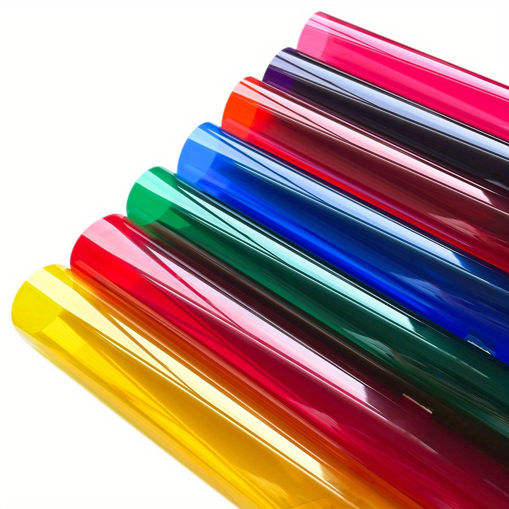 Kuva tulossa: TEMU 7er-Set 20cm x 30cm Transparente Fensterfolie Farbige Sonnenverdunkelung Selbstklebendes Buntglas- Vinyl DIY