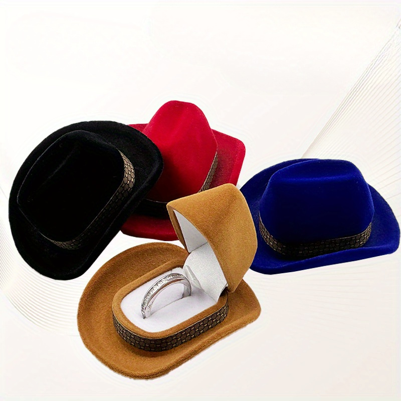 

Cowboy Hat Ring Box, Velvet Fabric Jewelry Case, Western Style, Elegant Gift Packaging, Portable And Stylish, For Rings, Earrings, Pins, Art Crafts & Sewing Supplies