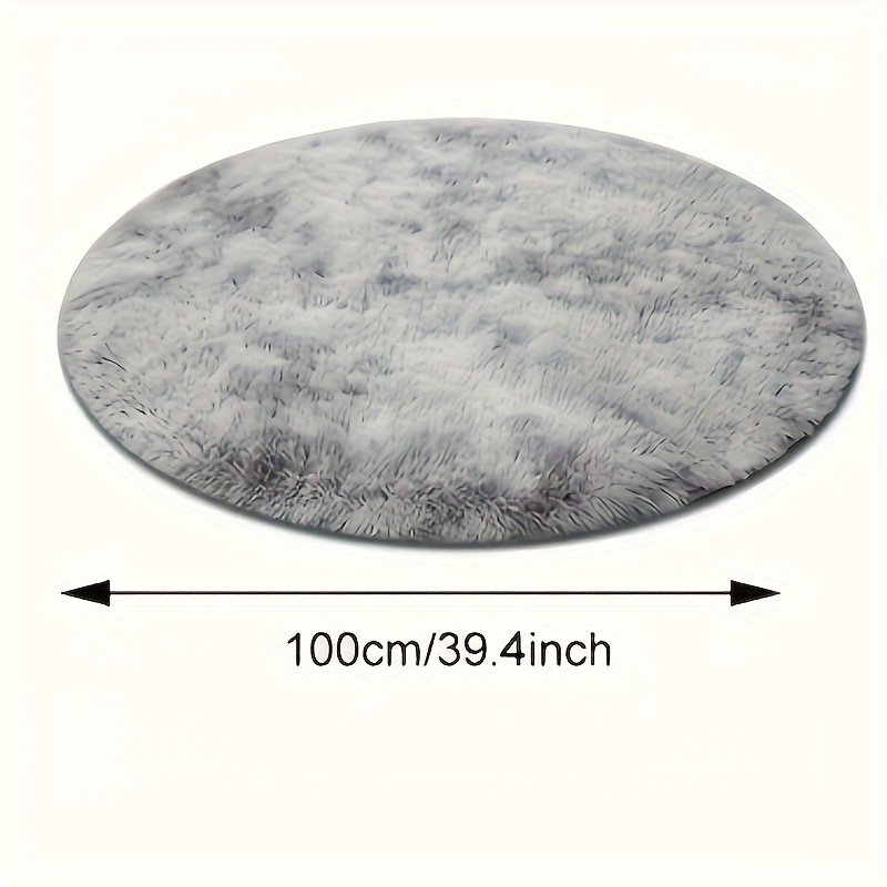 Image of 1pc Gray Round Plush Rug - Non-slip, Fluffy Mat For Living Room, Bedroom, Indoor Home Decor, , Polyester Fiber, Ideal For Christmas And Other Holidays