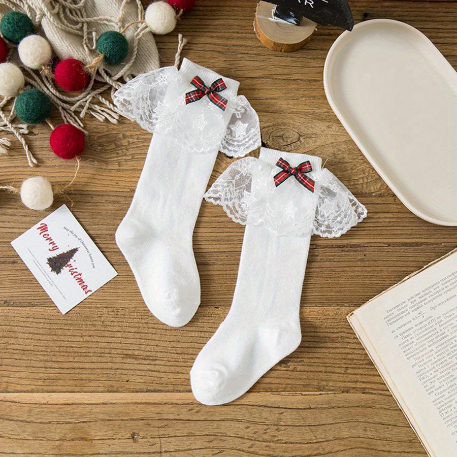 christmas dress socks lace ruffles red bows breathable - Temu