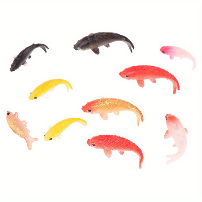 TEMU 10pcs Miniature Koi And Goldfish Set - Colorful Plastic Dollhouse Aquarium Decor, Ideal For Diy Fish Tanks And Playsets, Aquarium