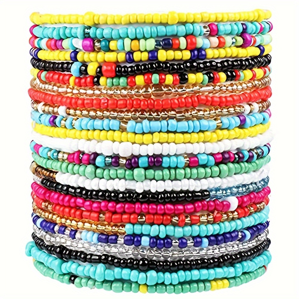 

24 Strings Of Bohemian Anklets Set Rice Beads Anklets Bracelets 24