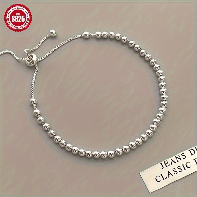 TEMU Nouveau produit, nouveau bracelet pour femme en argent sterling S925 avec perles, au design élastique réglable, est le meilleur bijou pour les