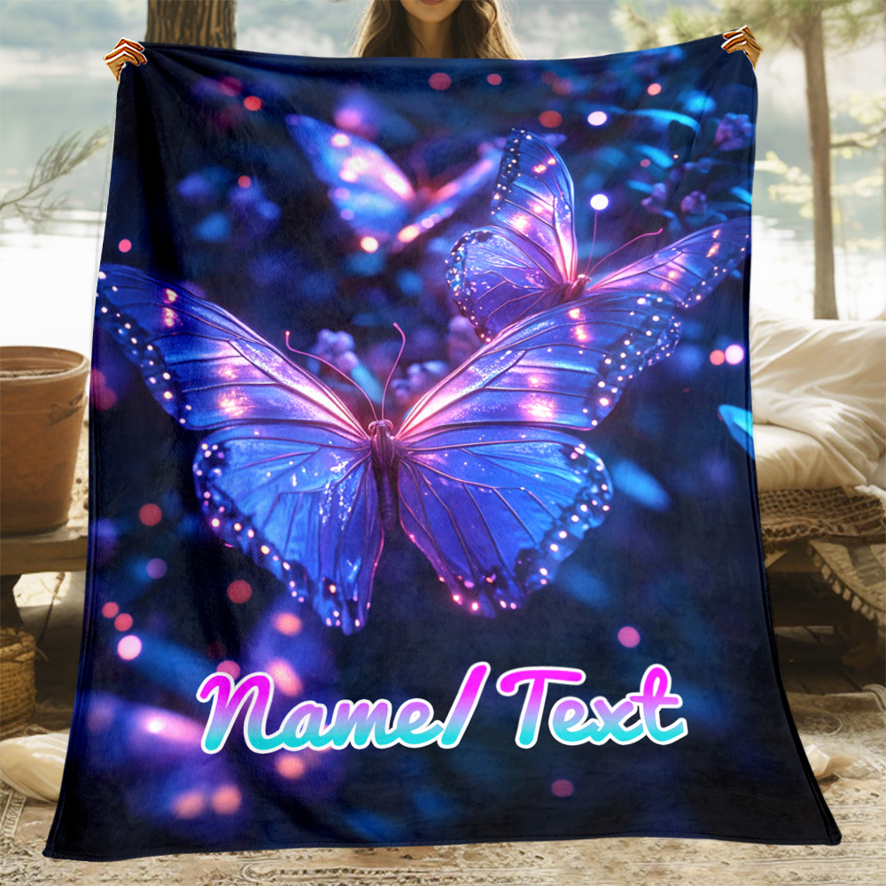 

Custom Name Butterflies Print Flannel Throw Blanket - Lightweight, Soft, And Warm For Sofa, Bed, Travel, Office - Digital Printed Fleece In Multiple Sizes (31x47, 51.18x59.05, 59.05x78.74 Inches)