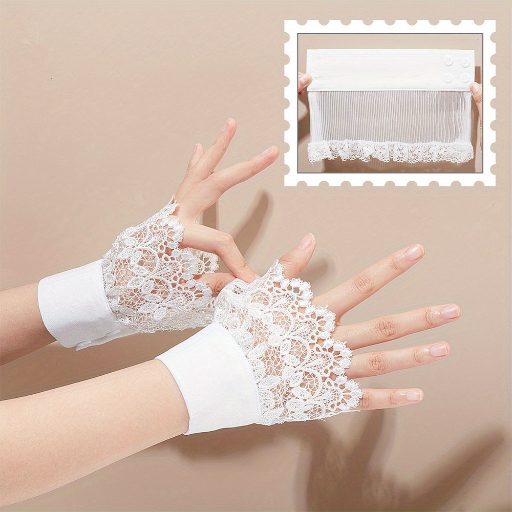 1Bag 4pcs Style Polyester Oversleeves Lace Wristband False Sleeves Wrist  Cuffs With Plastic Button For Women White 2pc/ Style