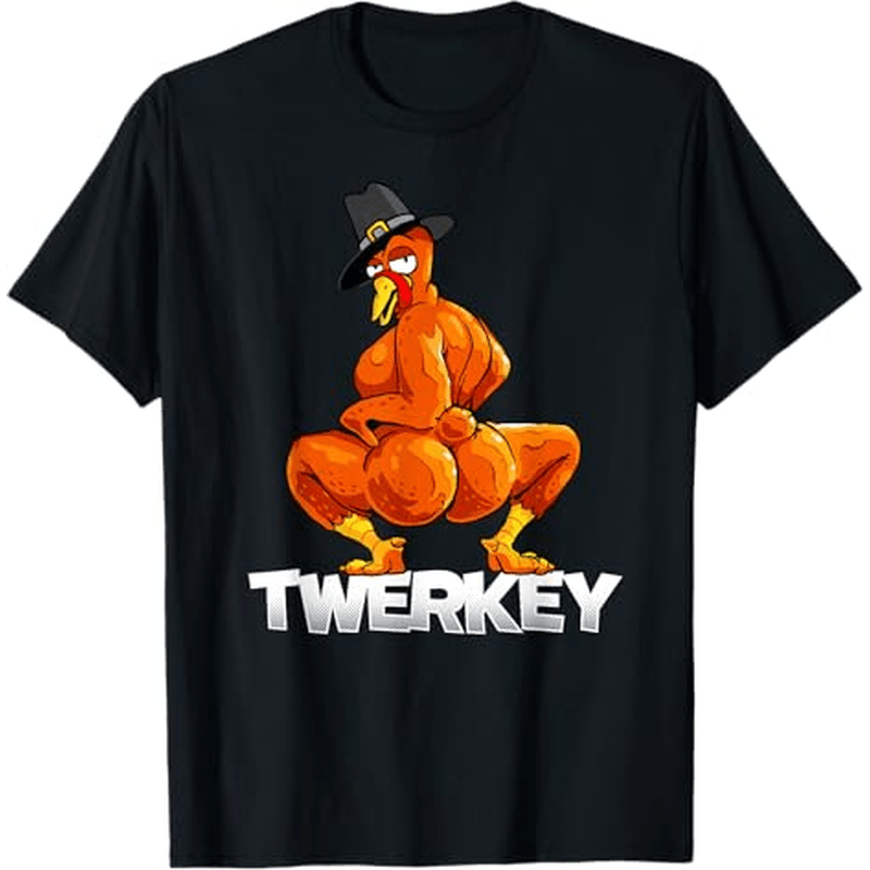 

Twerkey Turkey Thanksgiving Turkey T-shirt Thanksgiving Christmas Gifts For Men Women , S-xxxl, Black