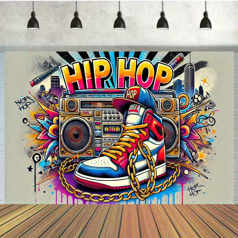 

1pc, Hip Hop Graffiti1pcs, Polyester Photography Backdrop 7x5ft, Birthday Banner Flag Supplies, Cake Table Studio Party Decoration And Photo , Multipurpose, No Electricity Required