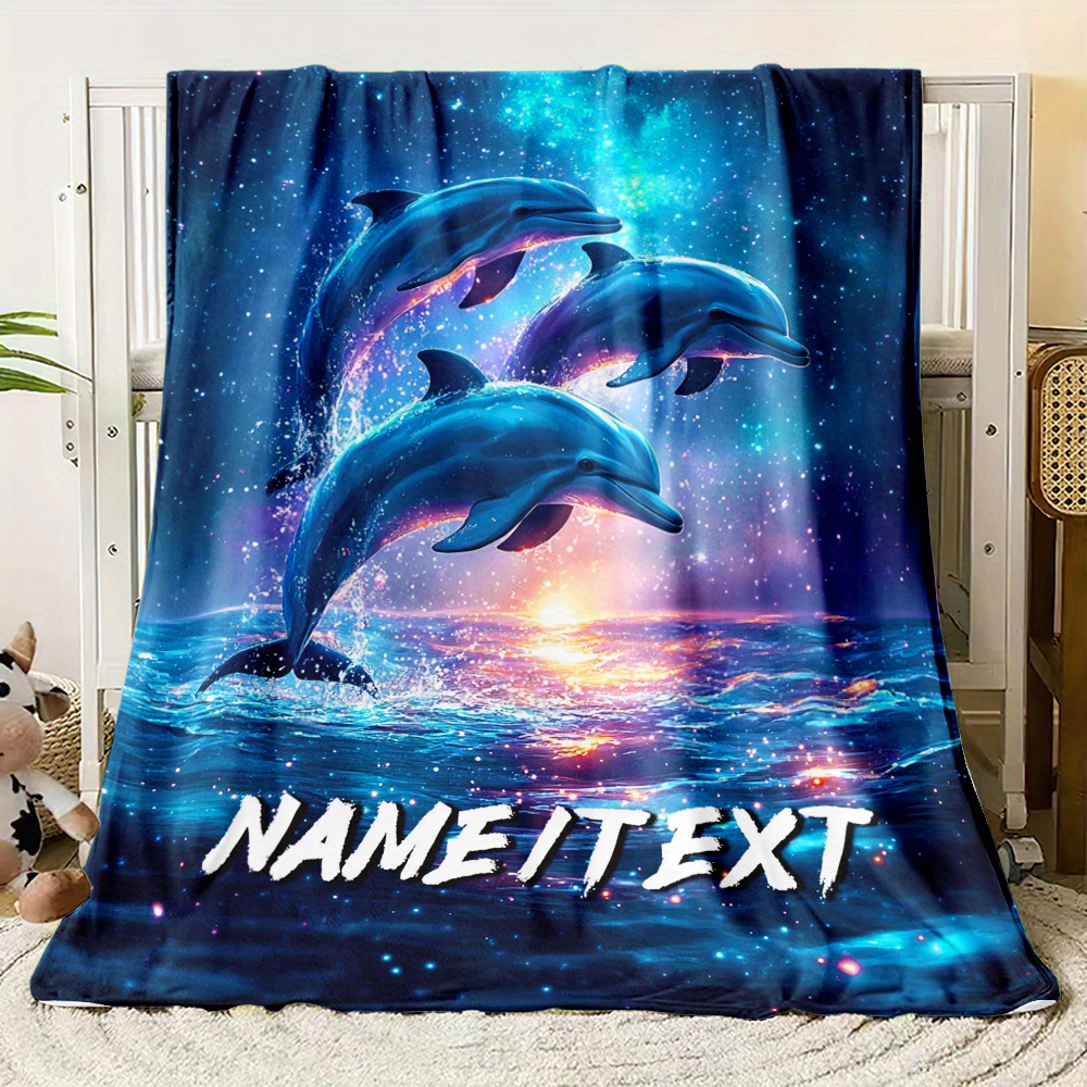 

Personalized Dolphin Ocean Print Flannel Throw Blanket - Soft, Lightweight & For Couch, Bed, Travel | Custom Name Option | Perfect Gift For Family & Friends