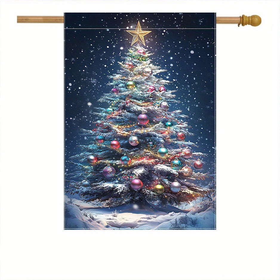 

Merry Christmas Tree Garden Flag, 1pc Polyester Double-sided 28x40 Inch Decoration For Outdoor, Yard, And Lawn - No Power Supply Needed