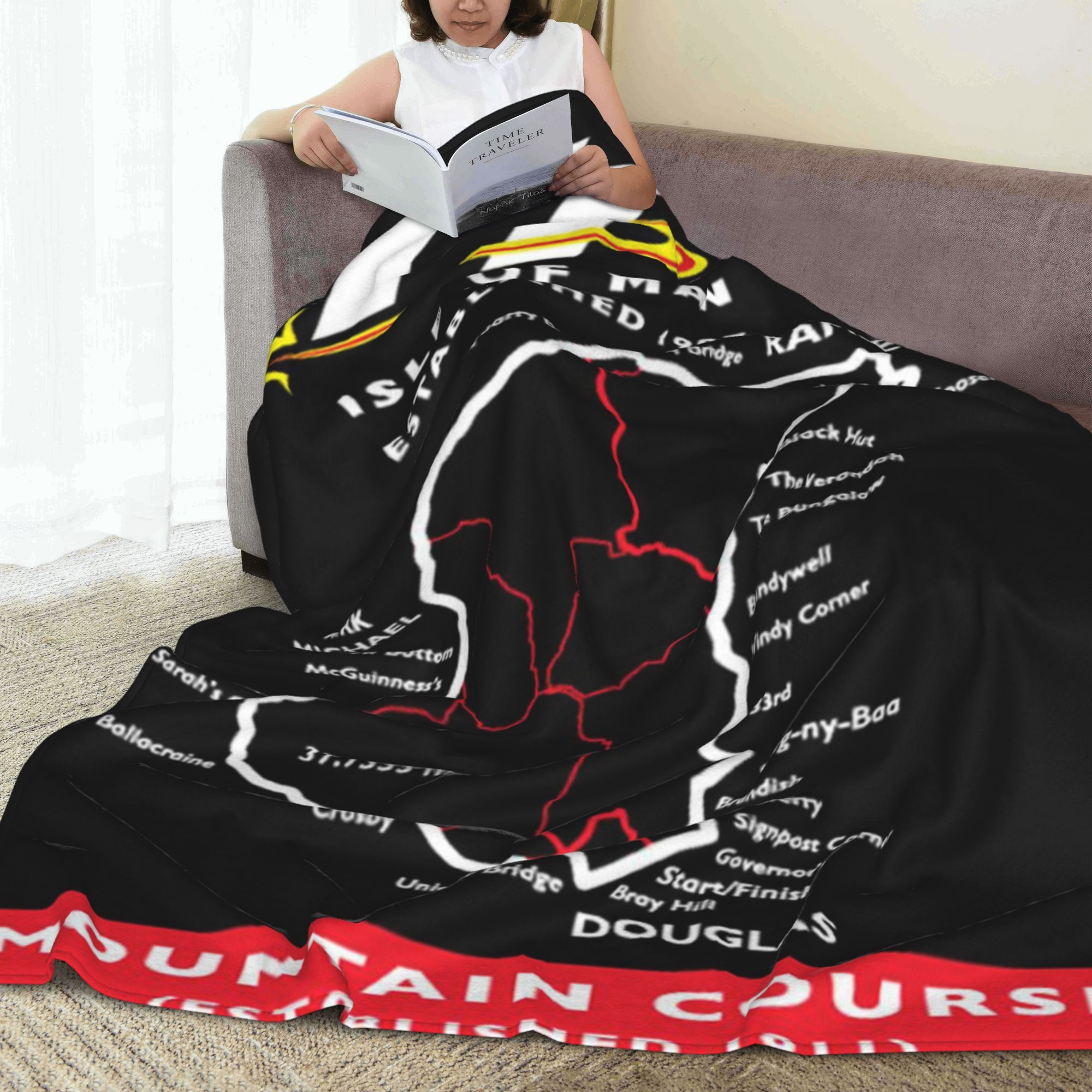 

Island Of For Man Tt Race Track Map Fleece Blanket - Soft, Cozy Polyester Throw With Motorcycle Design For Office, Sofa, Bed, Travel | , , Contemporary Style