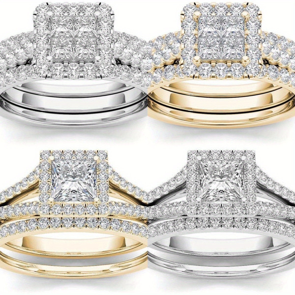 

4 Pairs Of Fashion Zircon Ring, Engagement Wedding Ring, Light Luxury Simple Ring