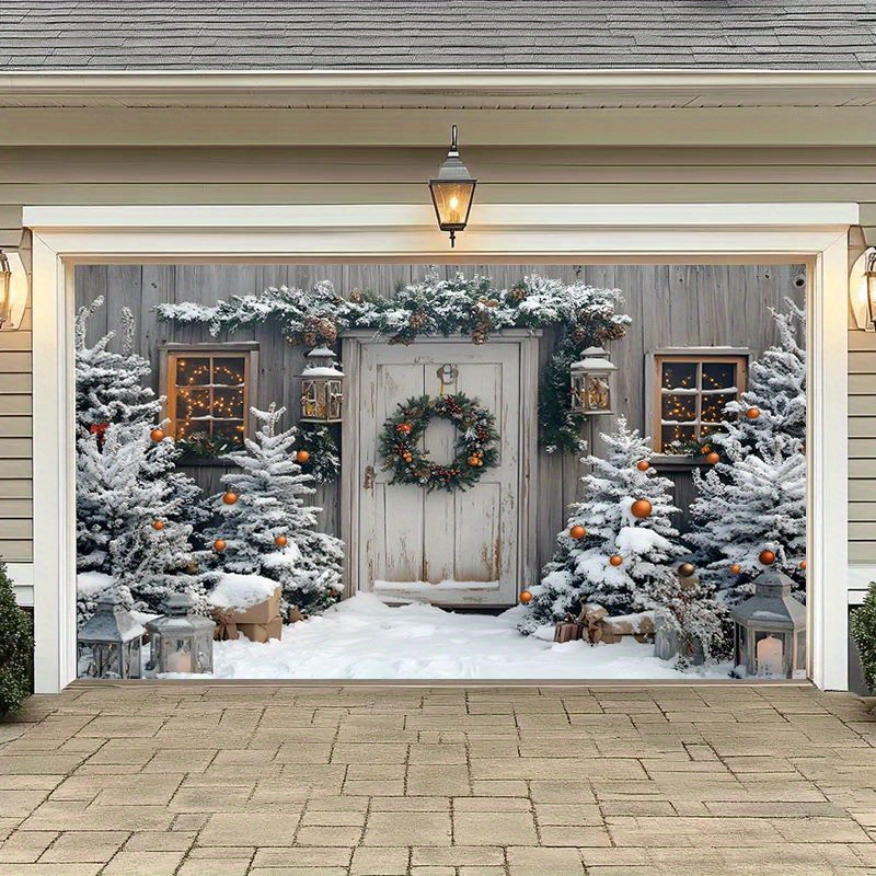 

1pc Autumn Garland Theme Garage Door - Fabric Outdoor No-power Required Large Door Cover For Garden Decoration, Party Background, And