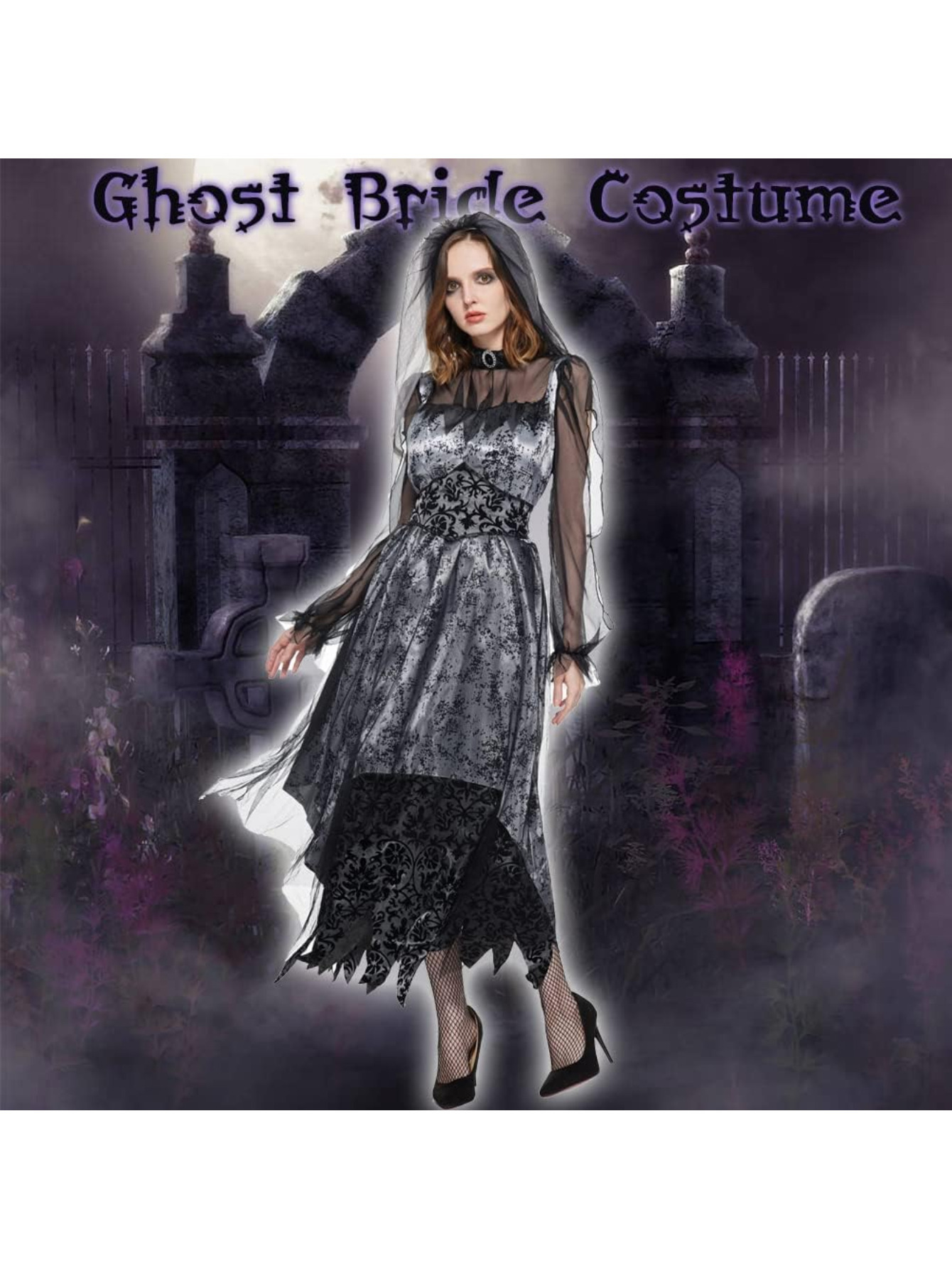 ghost bride costume halloween costume gothic bride dress - Temu