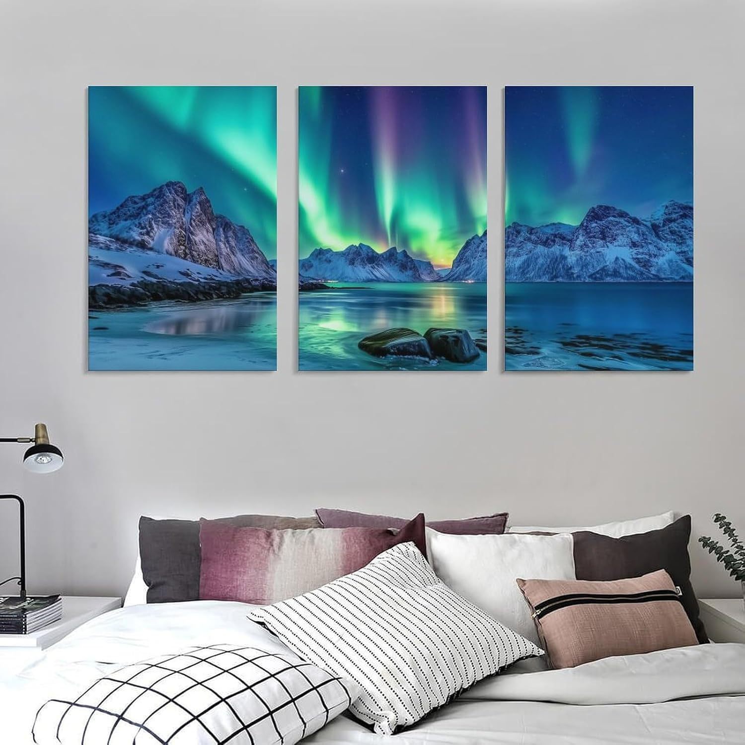 3pcs Blue Aurora Scenery Wall Art Norway Islands Snowy Canvas Poster Paintings Prints For Living