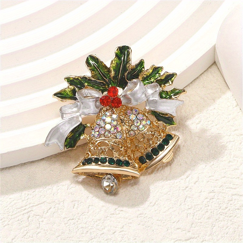 

Christmas Fashion Corsage Premium Diamond Christmas Bow Bell Brooch Men's Women's Coat Badge Gift