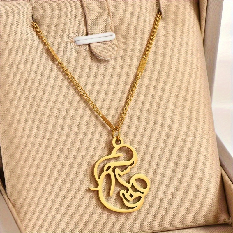 Stainless Steel Openwork Geometric Mary-shaped Pendant Necklace