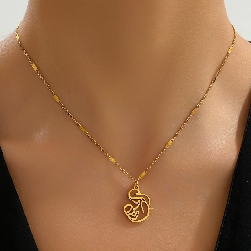 Stainless Steel Openwork Geometric Mary-shaped Pendant Necklace