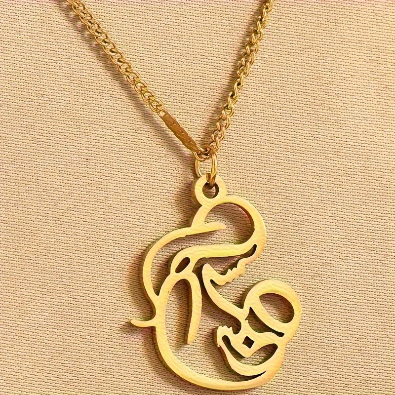 Stainless Steel Openwork Geometric Mary-shaped Pendant Necklace
