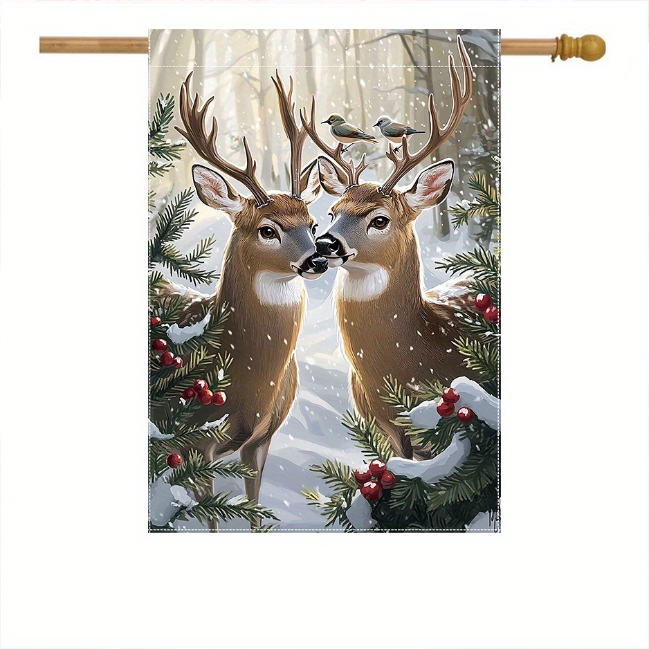 

Welcome Christmas Deer Tit Pine Branch Double-sided Garden Flag - 28x40 Inches, Polyester, Outdoor Lawn Decoration, No Electricity Needed