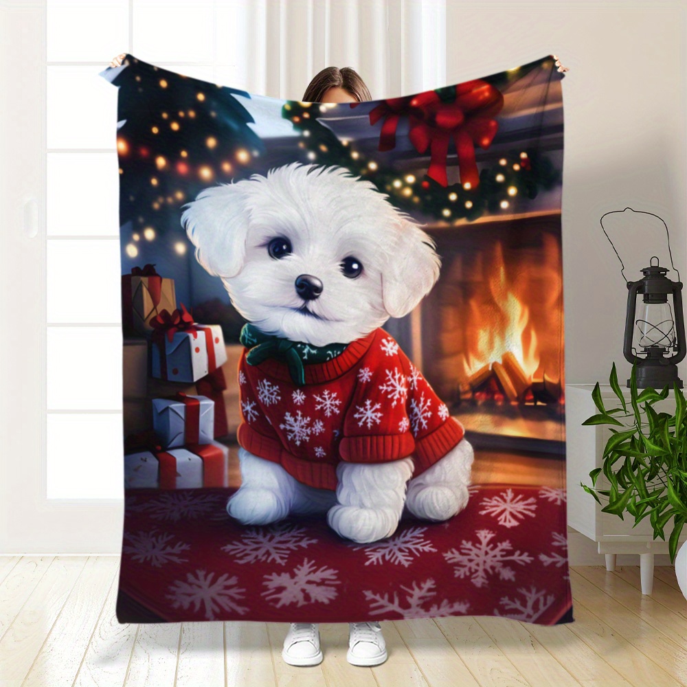 

Cozy Flannel Christmas Dog Print Blanket - Soft, Warm & For Couch, Bed, Car, Office, Camping | Gift Idea