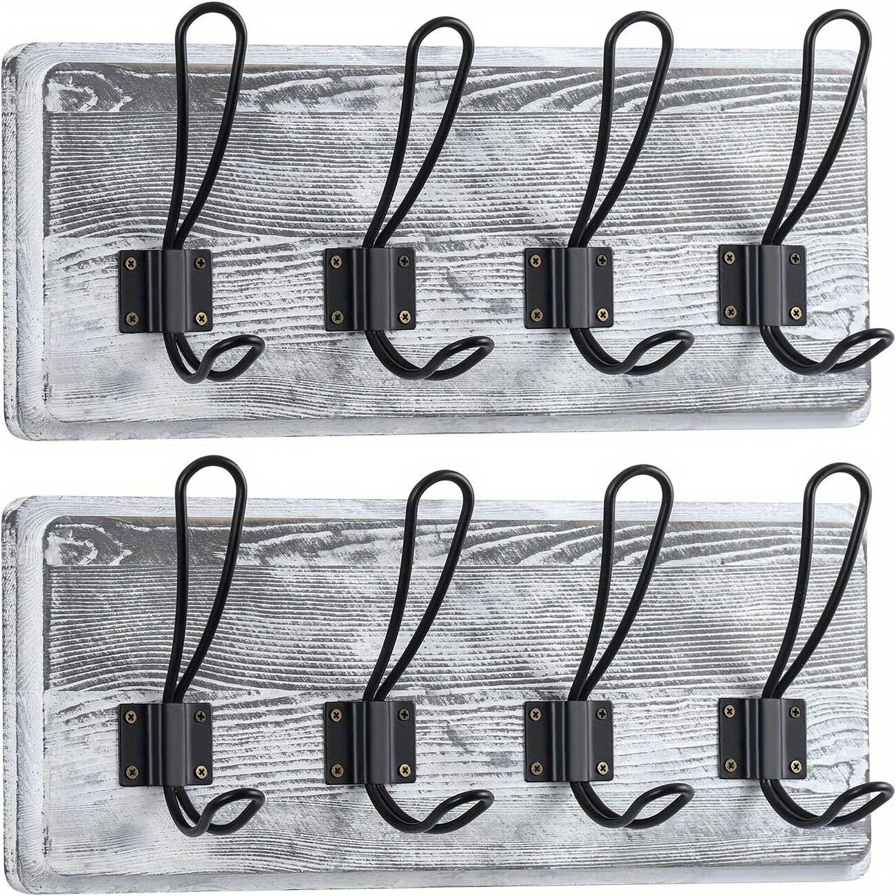 

Set Of 2 Rustic Wooden Racks With 4 Hooks For Hallway, Mudroom, Bathrooms, And Kitchens Finished In Rustic White