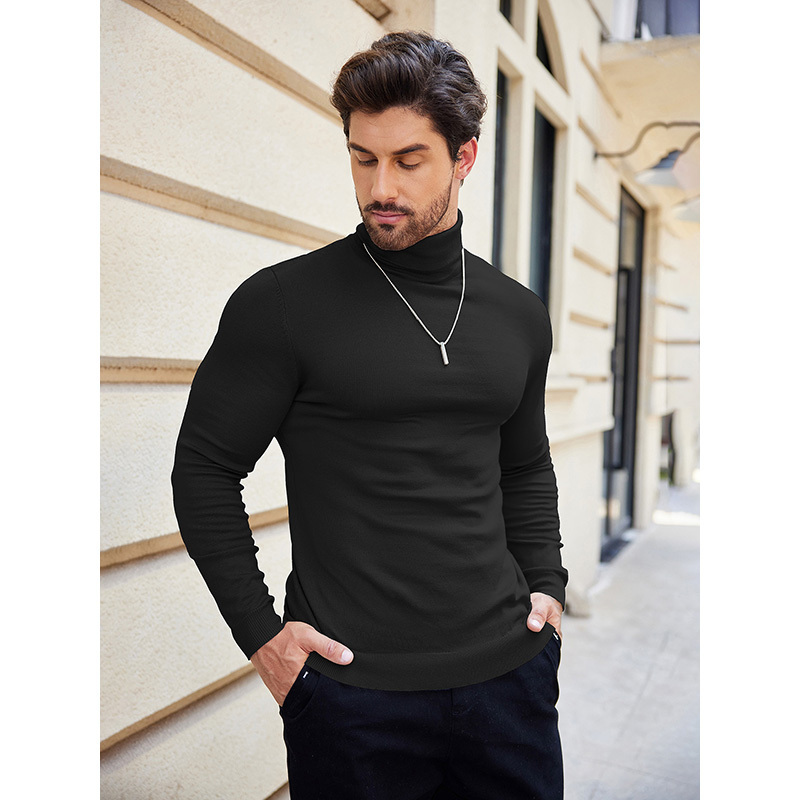 

1pc Men's Viscose Turtleneck Sweater - Slim Fit, Casual High Neck, Long Sleeve Pullover, Solid Color, Slight Stretch Knit Fabric For Fall/winter