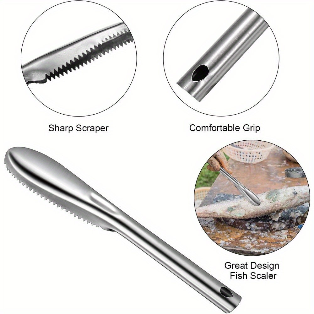 3pcs with serrated edge fish scale scraper, stainless   scale removal brush, multifunctional seafood knife, fish scale remover, fish scale planer, kitchen tool, it can remove fish scales faster and easier Product details 7