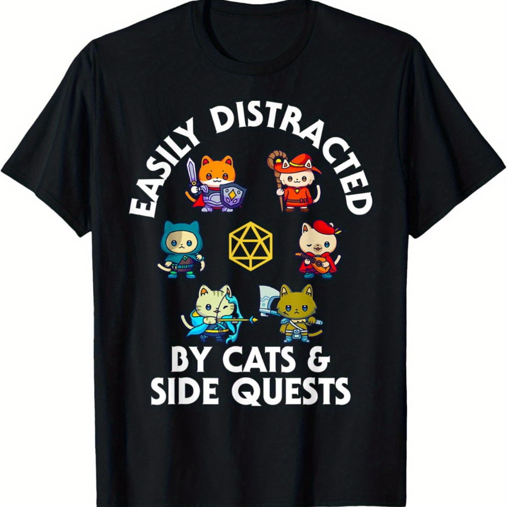 

Rpg Gamer Cats Side D20 Dice Cat Men Women Kids T-shirt