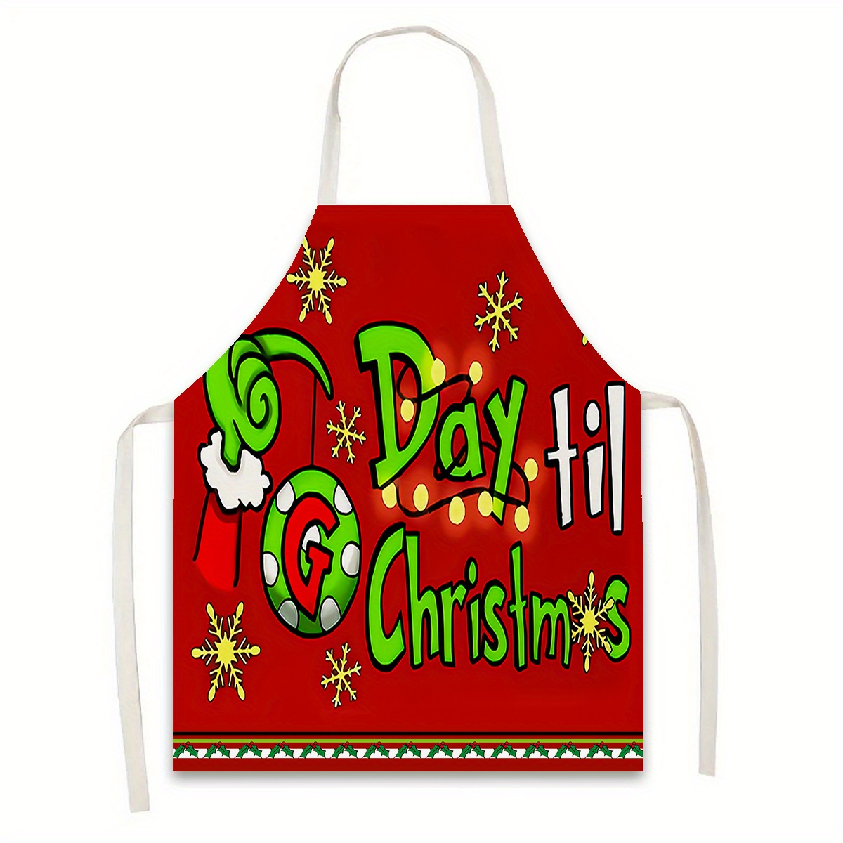 

1pc Christmas And Text Print Kitchen Apron, Polyester Stain Resistant Fabric, Hand- Cooking Baking Gardening Apron, Home And Restaurant Decor, Gift