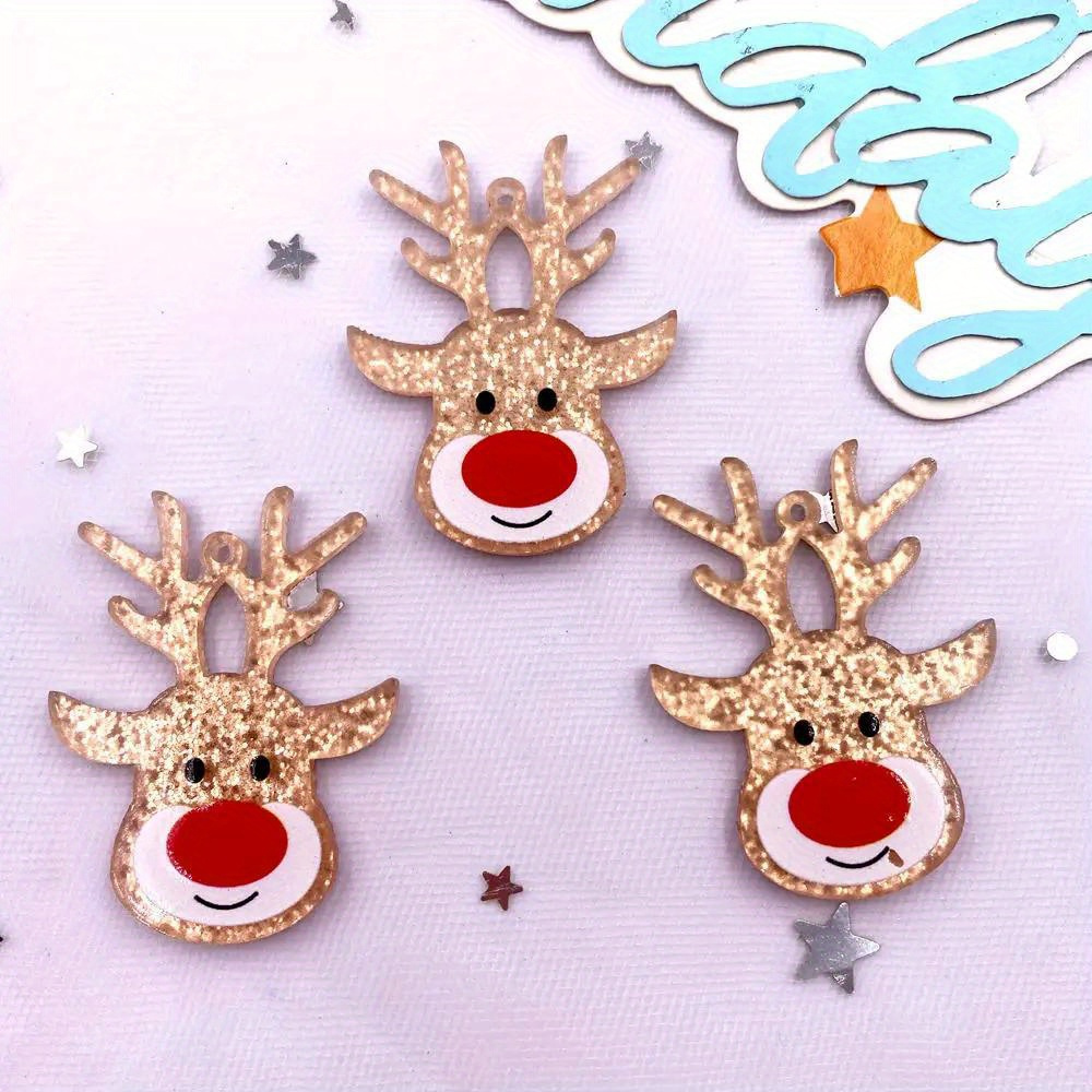 

12pcs Sparkling Golden Reindeer Charms - Glittery Pendants With Holes For , Christmas Crafts & Decorations