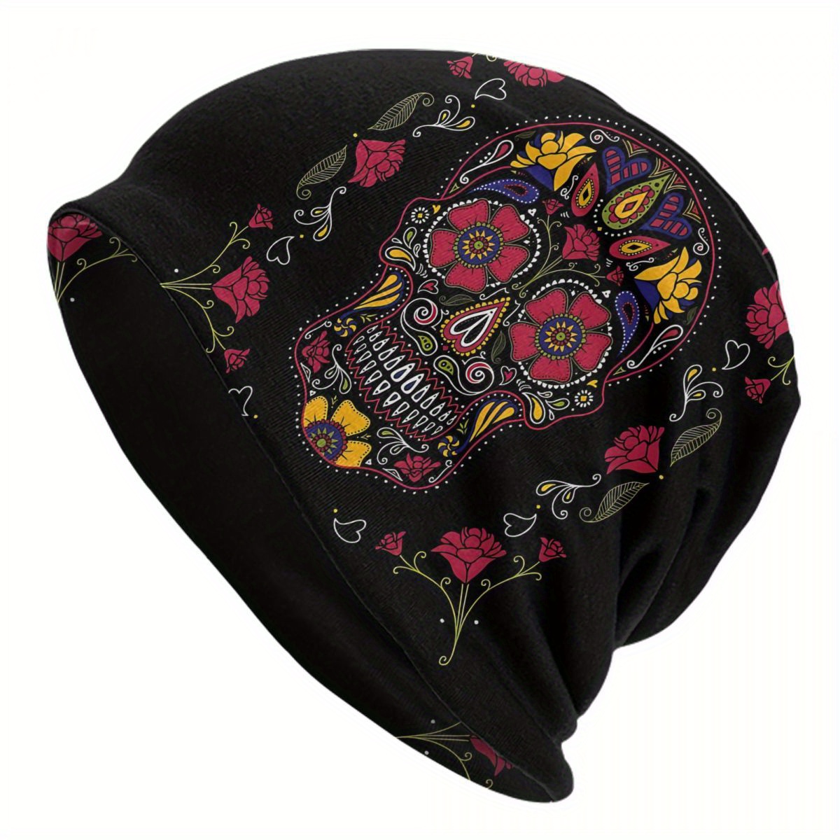 

Biihudu Men's Skull Beanie - Sugar Skull Design, Hip Hop Cap