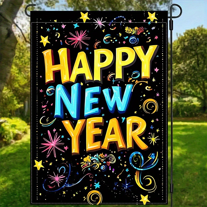 

Happy New Year 2025 Double-sided Garden Flag - 12x18 Inch, Polyester, Waterproof Outdoor Decoration For Yard & Party