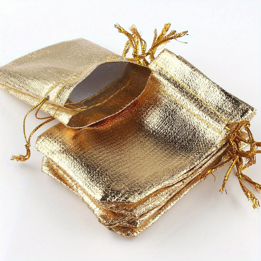 TEMU 50pcs Adjustable Golden & Silvery Jewelry Pouches - 7x9cm & 9x12cm Drawstring Gift Bags For Party Favors, Wedding Presents